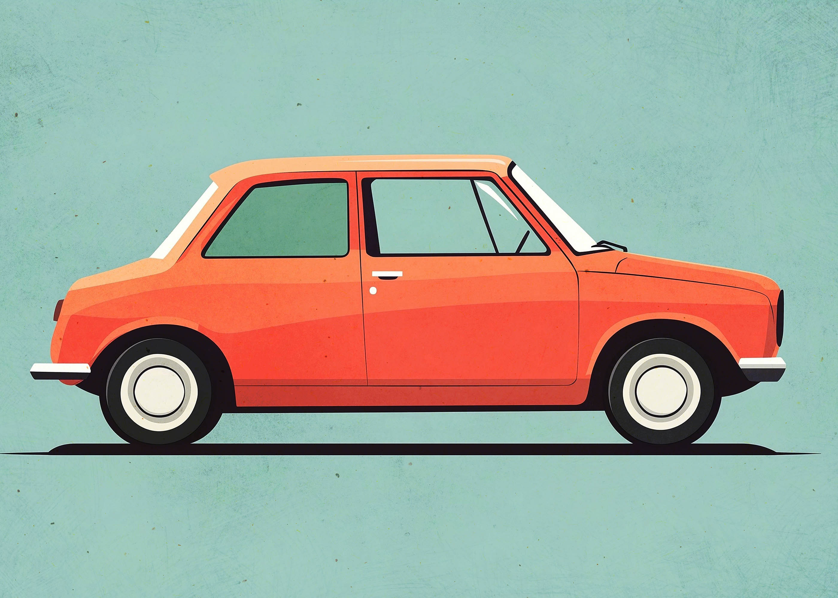 Plakat retro pomarańczowy samochodzik dla dzieci vintage