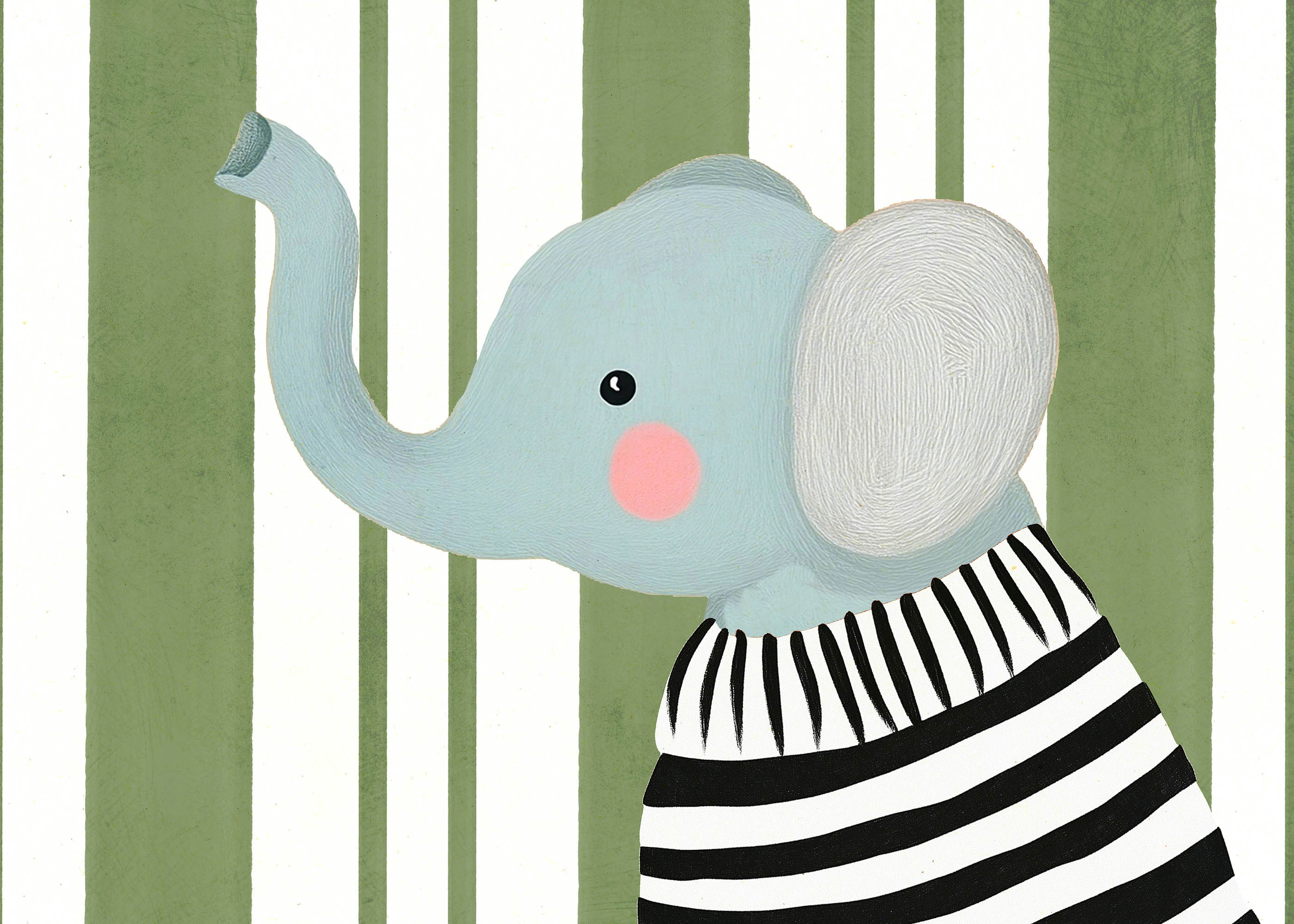 Plakat słonik w pasiastej koszulce dla dzieci skandynawski