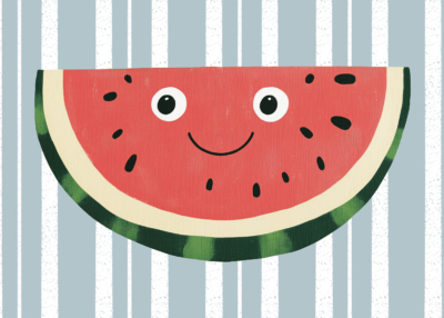 Plakat wesoły arbuz z uśmiechem dla dzieci skandynawski