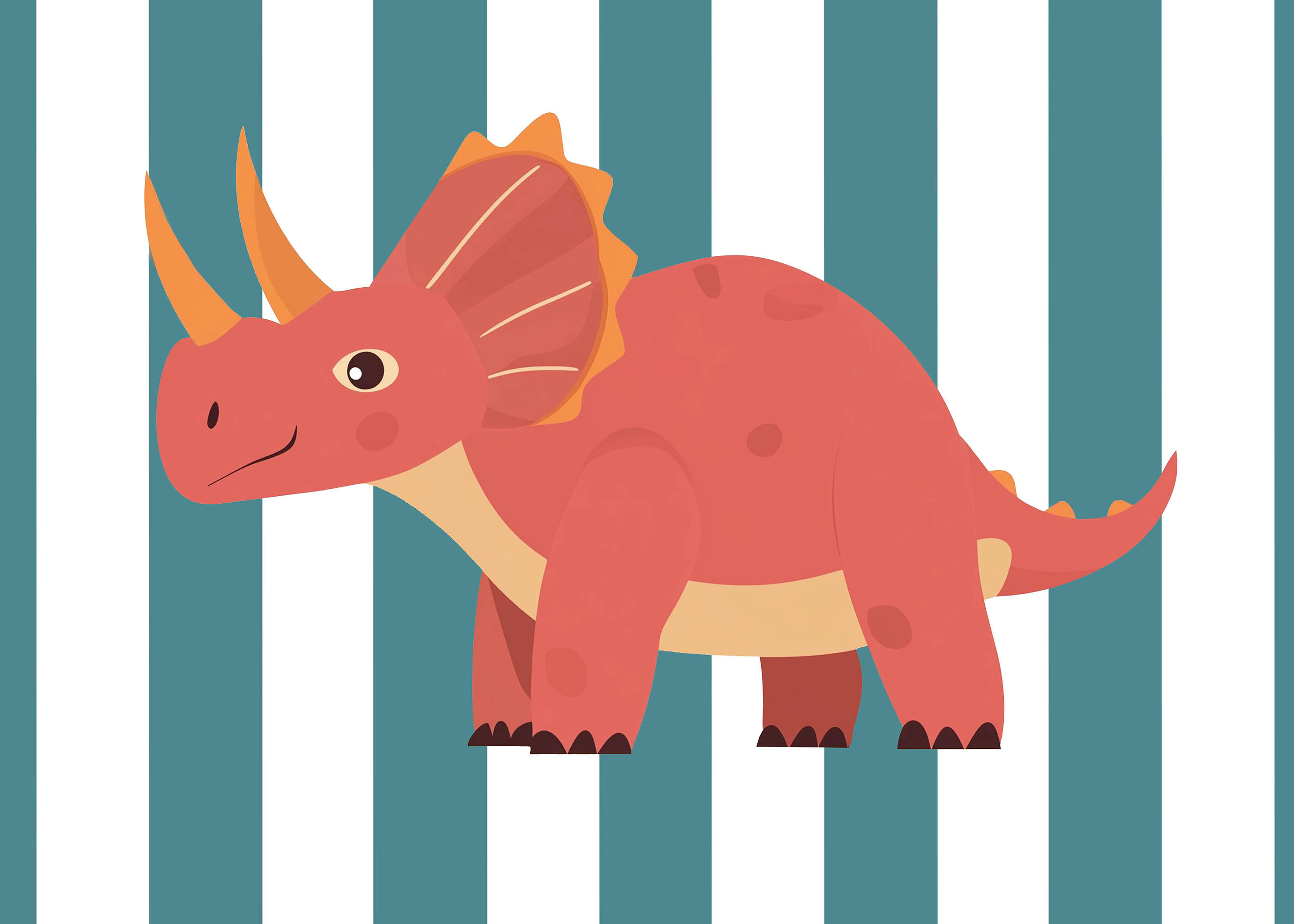 Plakat triceratops dla dzieci koralowy dinozaur skandynawski