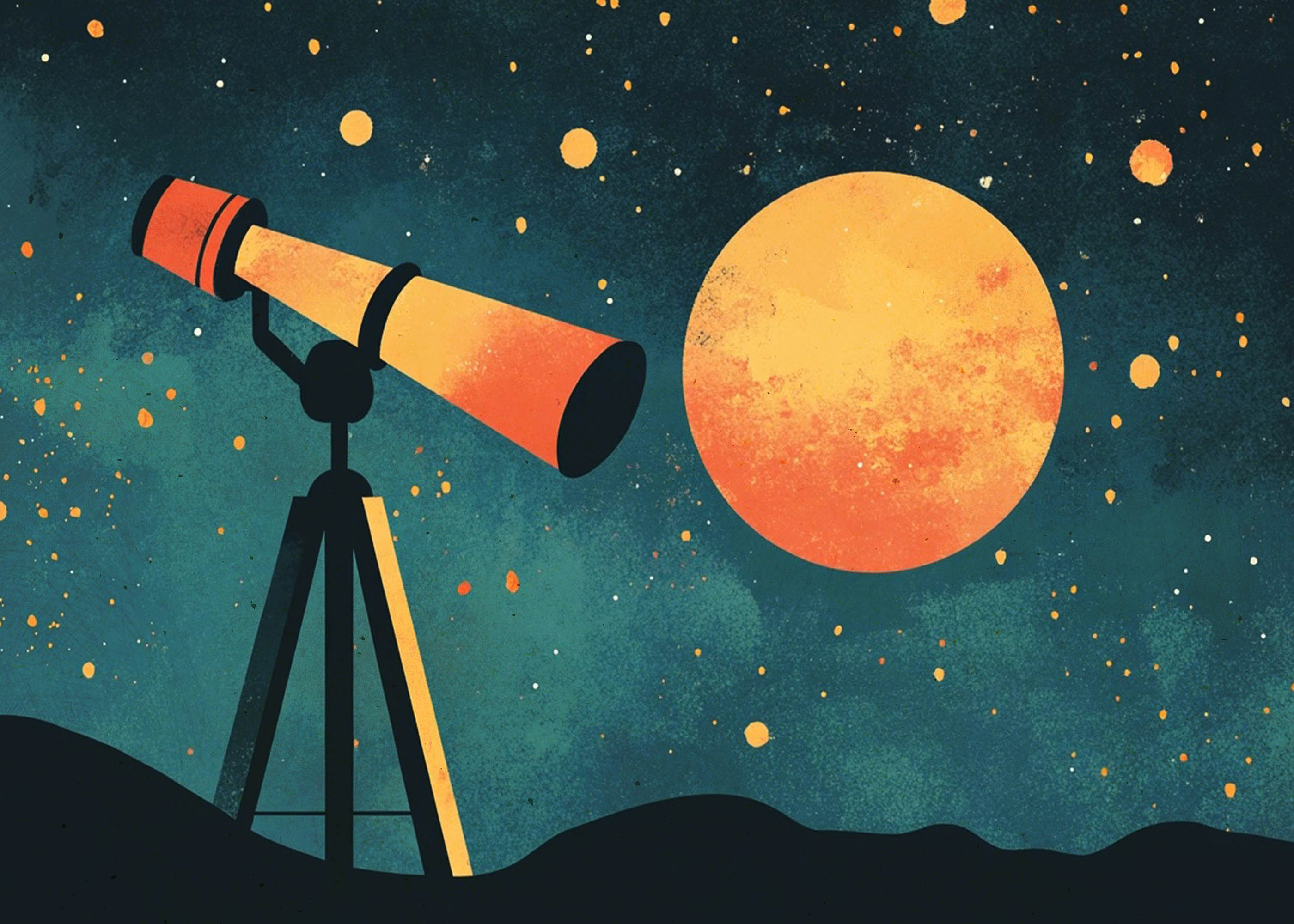 Plakat teleskop kosmos planeta dla dziecka kolorowy