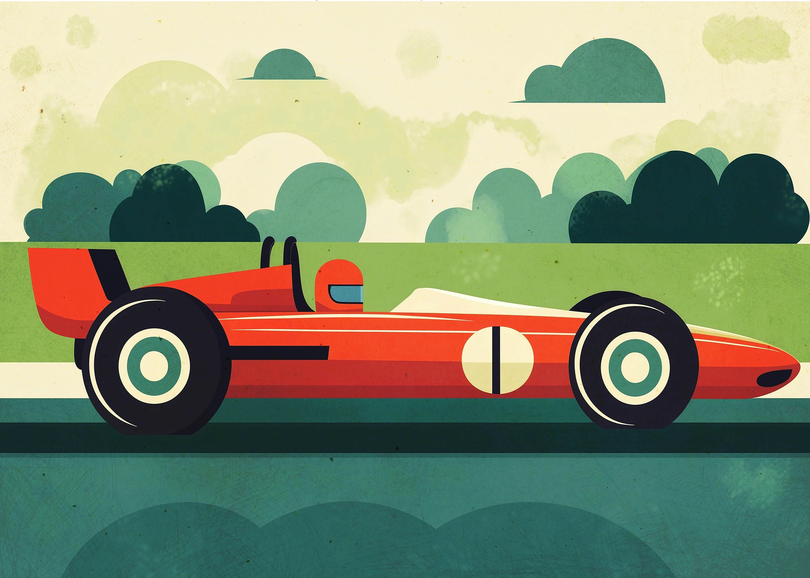 Plakat czerwony bolid wyścigowy vintage dla dzieci