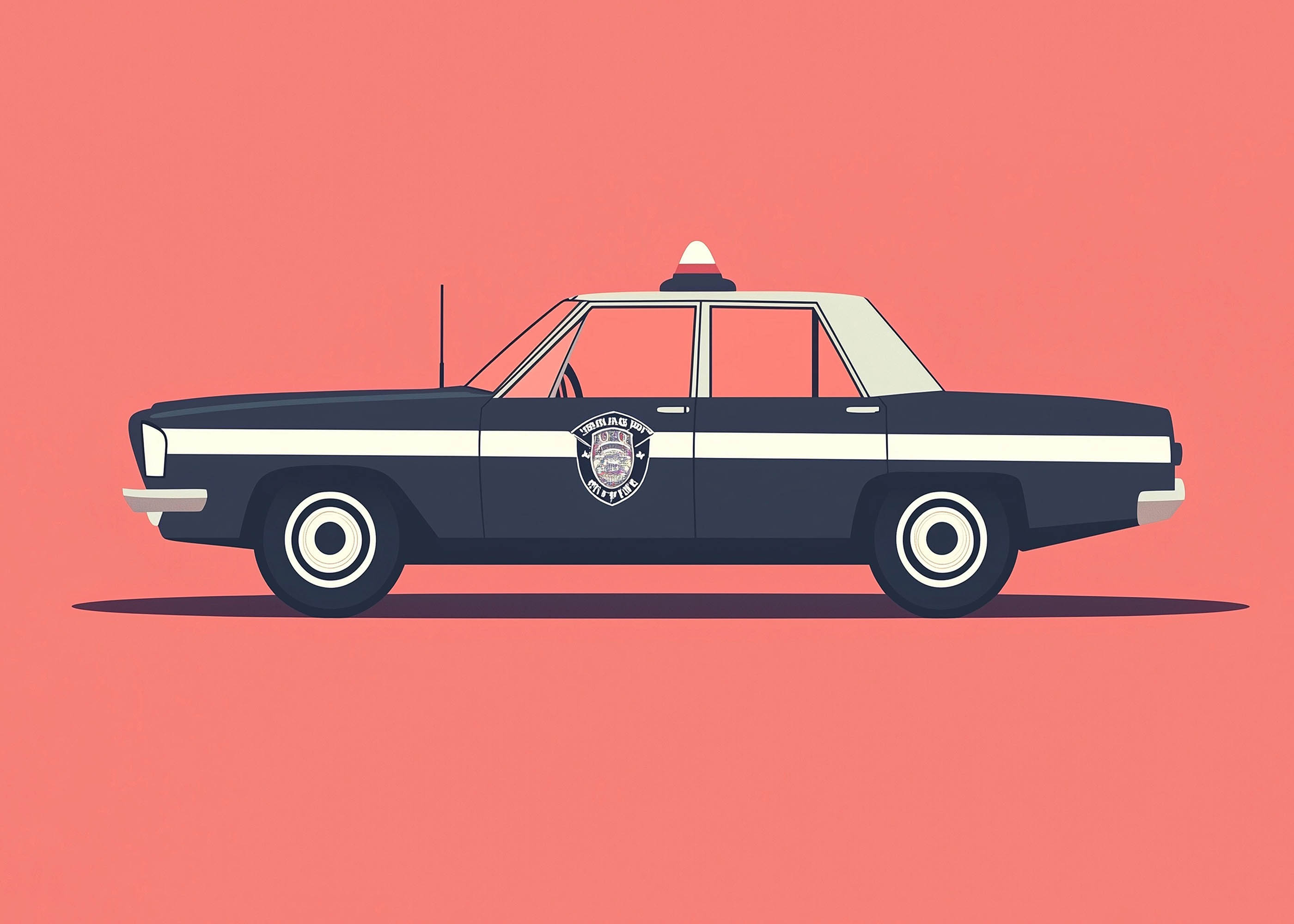 Plakat radiowóz policyjny retro minimalistyczny dla dzieci