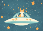 Plakat corgi w UFO kosmos gwiazdy pokój dziecięcy