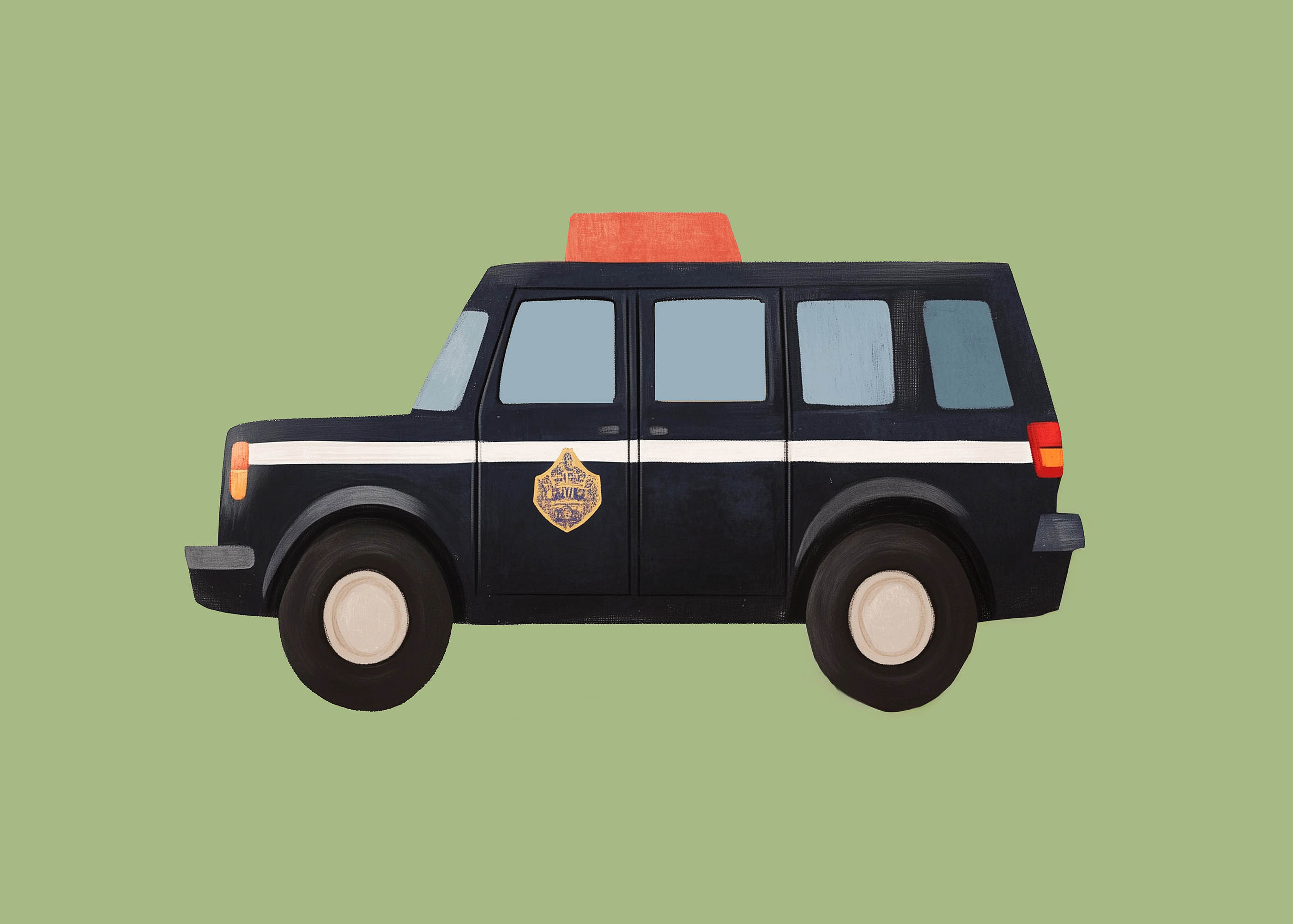 Plakat czarny radiowóz policyjny dla dzieci skandynawski