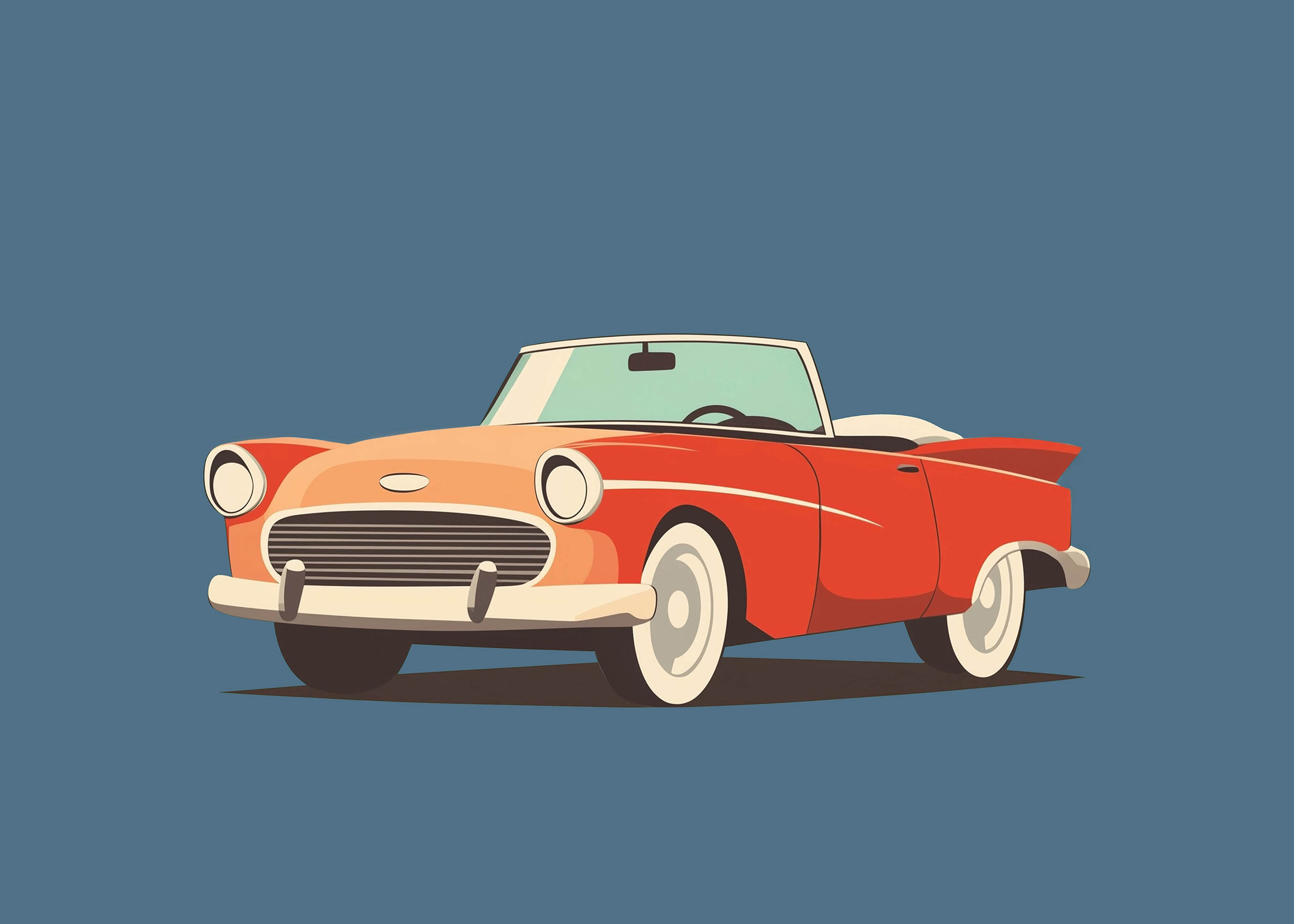 Plakat czerwony kabriolet retro samochód vintage lata 50