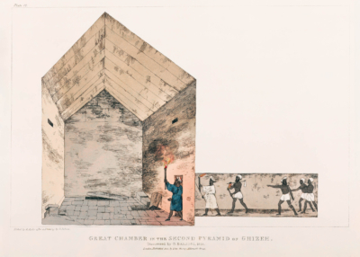 Plakat Belzoni odkrycie piramidy w Gizie 1820