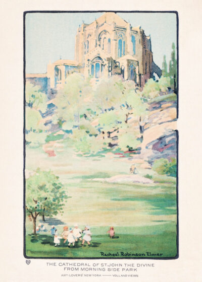Plakat Katedra św. Jana Nowy Jork akwarela vintage