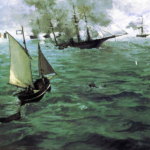 Plakat Manet marynistyczny żaglowiec parowiec morze XIX w