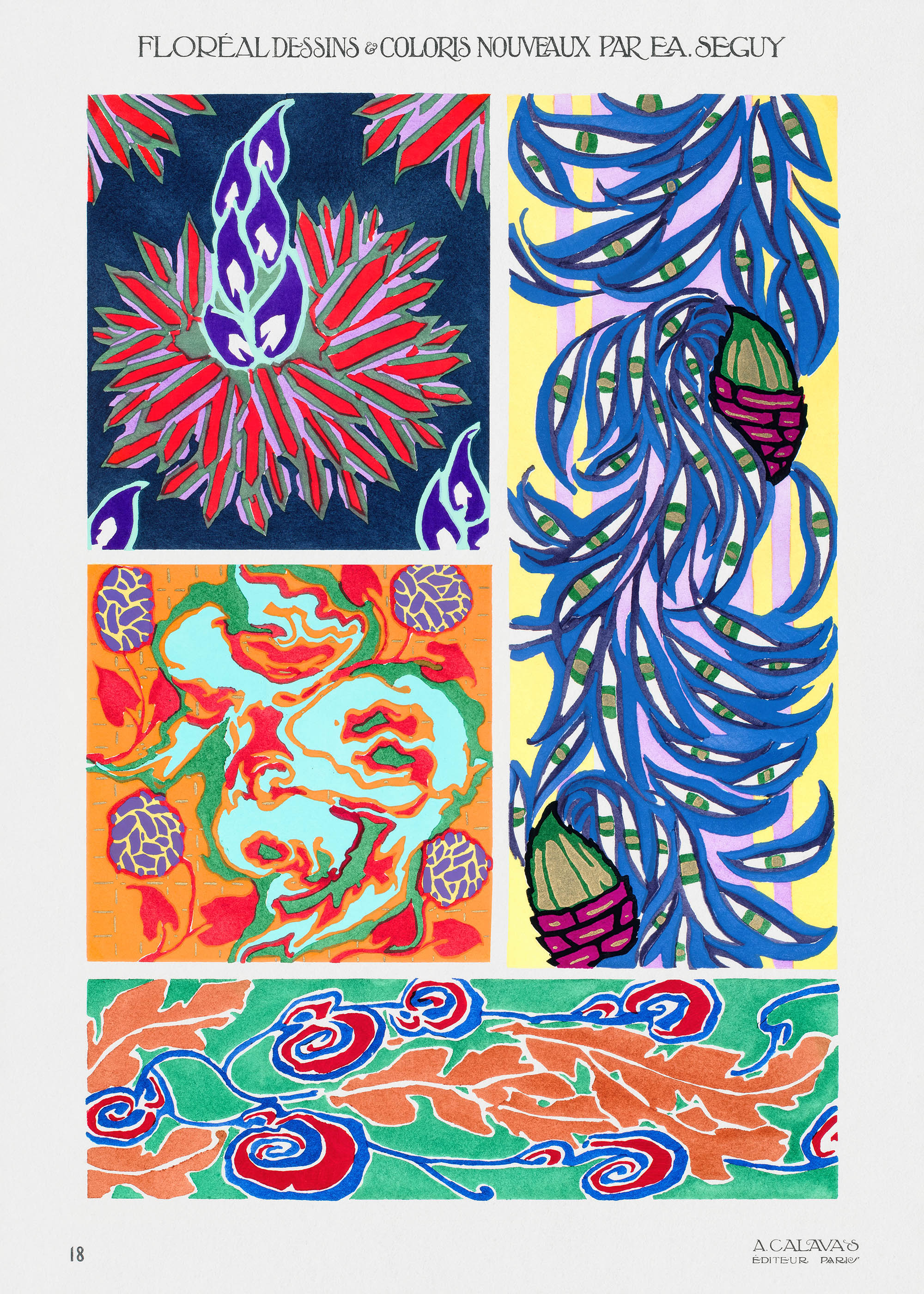 Plakat Art Déco wzory floralne E.A. Séguy Floreal vintage