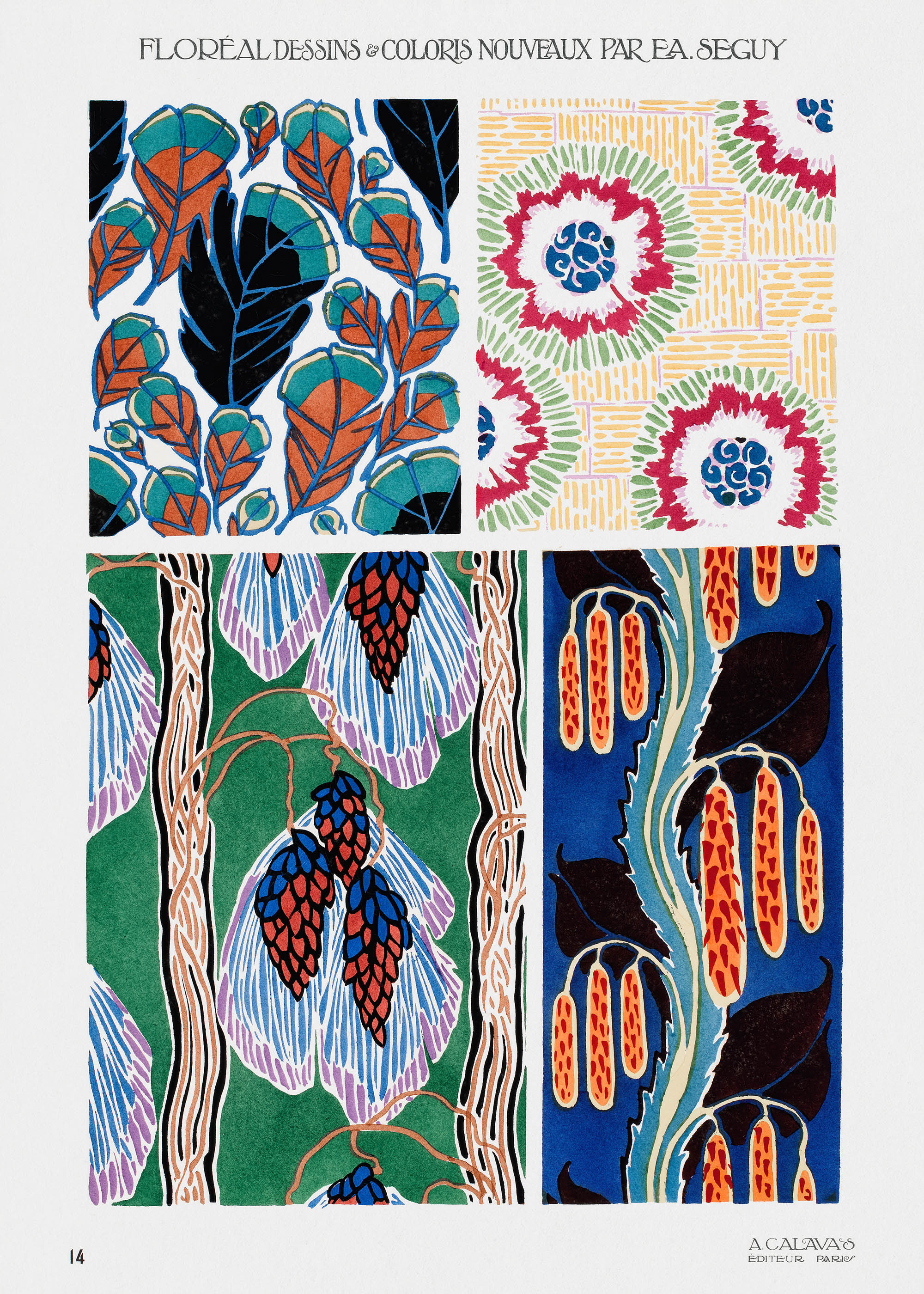 Plakat Eugène Séguy floralne motywy Art Nouveau vintage