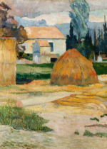 Plakat Paul Gauguin pejzaż wiejski chaty stóg siana