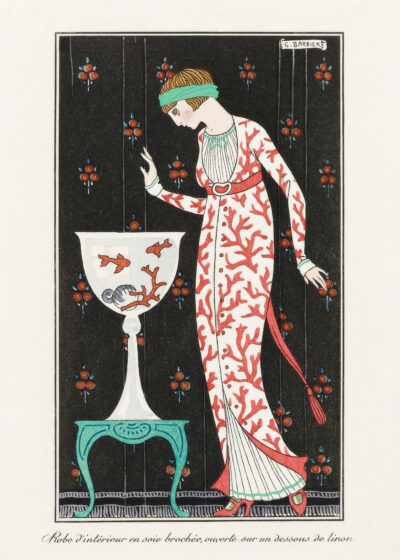 Plakat Art Deco kobieta w jedwabnej sukni George Barbier