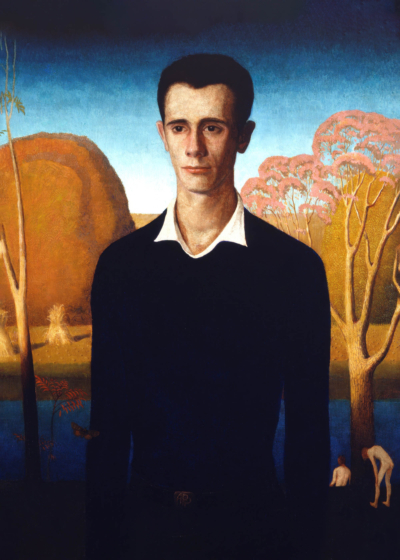 Plakat Grant Wood portret mężczyzny amerykański realizm