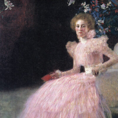 Plakat Gustav Klimt portret kobiety w różowej sukni