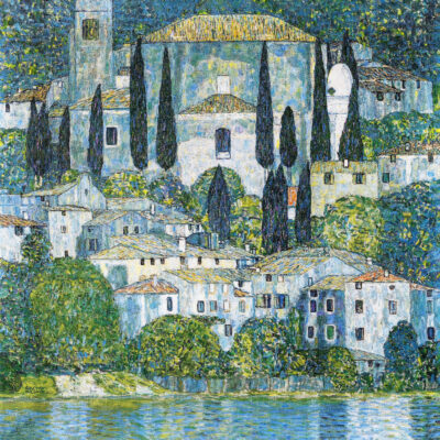 Plakat Kościół w Cassone Gustav Klimt, nad jeziorem Garda we Włoszech, secesja austriacka