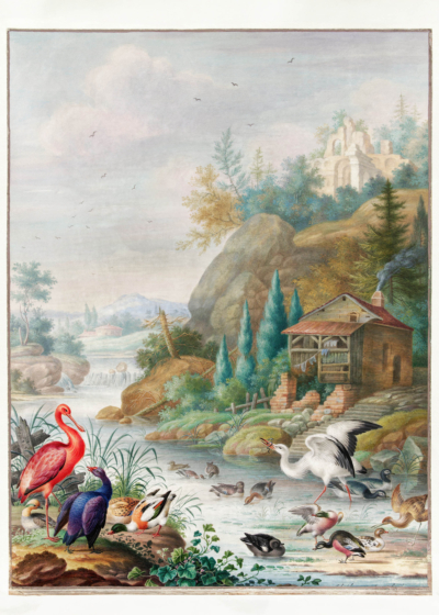 Plakat Herman Henstenburg ptaki flaming paw barokowy XVIII w