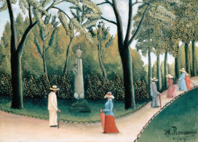 Plakat Henri Rousseau park spacerujące postacie naiwizm