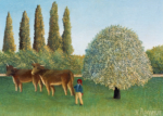 Plakat Łąka Henri Rousseau 1910 pejzaż wiejski z bydłem i pasterzem