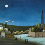 Plakat Henri Rousseau nocny pejzaż przemysłowy z wieżą Eiffla