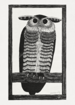 Plakat sowa drzeworyt Samuel Jessurun de Mesquita vintage