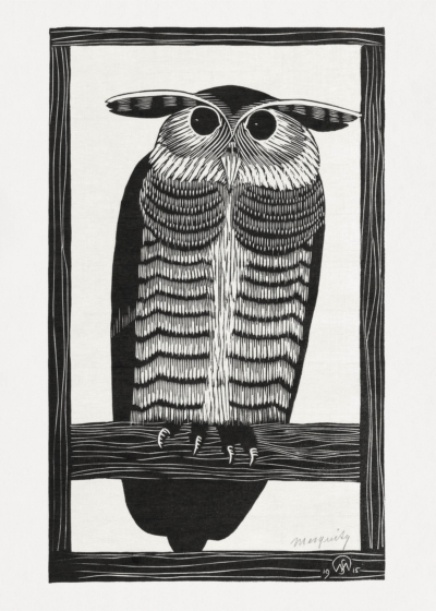 Plakat sowa drzeworyt Samuel Jessurun de Mesquita vintage