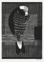 Plakat papuga drzeworyt Samuel de Mesquita czarno-biały