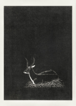 Plakat antylopa drzeworyt de Mesquita czarno-biały vintage