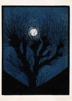 Plakat Julie de Graag księżyc drzeworyt niebieski vintage