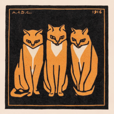 Plakat trzy rude koty Julie de Graag 1916 drzeworyt vintage