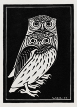 Plakat dwie sowy drzeworyt Julie de Graag 1921 vintage