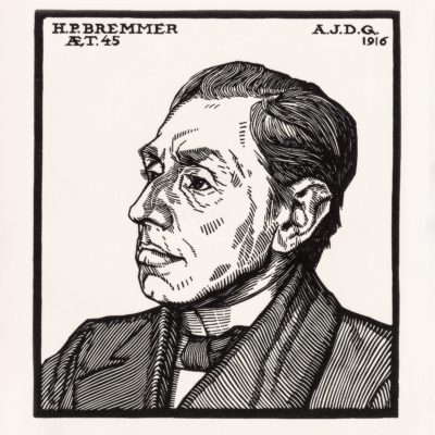 Plakat portret H.P. Bremmer Julie de Graag drzeworyt 1916