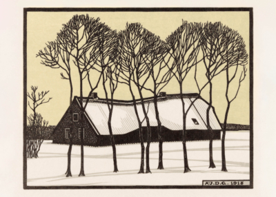Plakat wiejska chata Julie de Graag 1918 drzeworyt