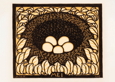 Plakat ptasie gniazdo Julie de Graag drzeworyt vintage