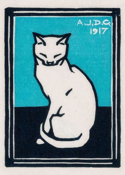 Plakat kot Julie de Graag 1917 turkusowy minimalistyczny