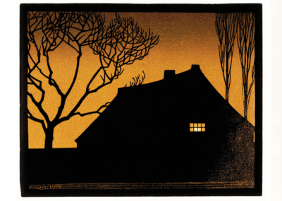 Plakat Julie de Graag holenderska chata drzeworyt vintage