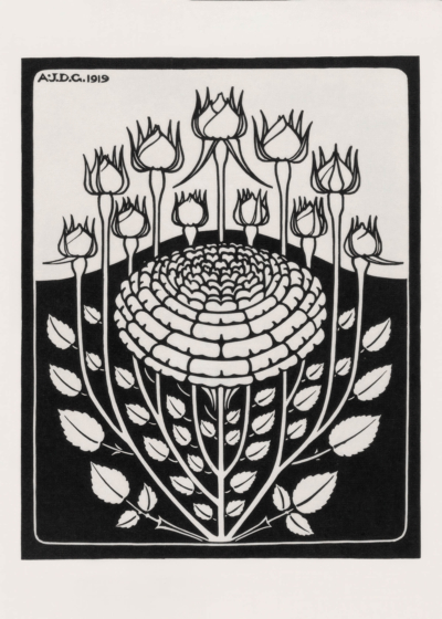 Plakat Julie de Graag 1919 botaniczny czarno-biały kwiat