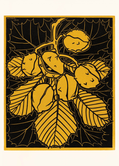 Plakat gałąź orzecha laskowego Julie de Graag 1910 Art Nouveau