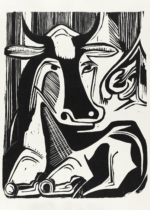 Plakat Kirchner 1929 Wielka krowa odpoczywa czarno-biały niemiecki ekspresjonizm