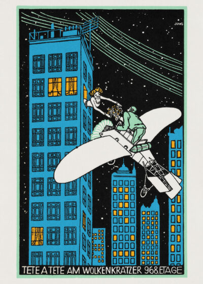 Plakat Moriz Jung randka na wieżowcu art deco vintage