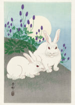 Plakat Króliki pod księżycem Ohara Koson japoński drzeworyt