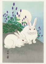 Plakat Króliki pod księżycem Ohara Koson japoński drzeworyt