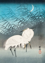 Plakat Dwa żurawie w świetle księżyca Ohara Koson