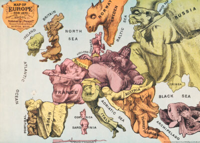 Plakat satiryczna mapa Europy 1870 vintage antyczna