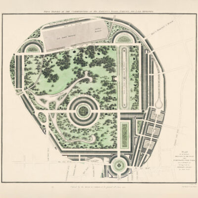 Plakat XVIII-wieczny plan ogrodu pałacowego Marybone Park Farm barokowy