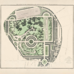 Plakat XVIII-wieczny plan ogrodu pałacowego Marybone Park Farm barokowy