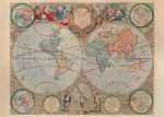 Plakat Mapa Świata XVIII wiek barokowa kartografia