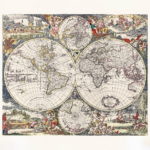 Plakat mapa świata Frederik de Wit 1670 barokowa