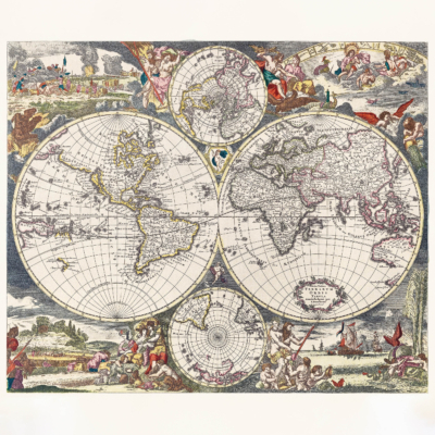 Plakat mapa świata Frederik de Wit 1670 barokowa