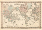 Plakat mapa świata 1854 Colton vintage kartografia